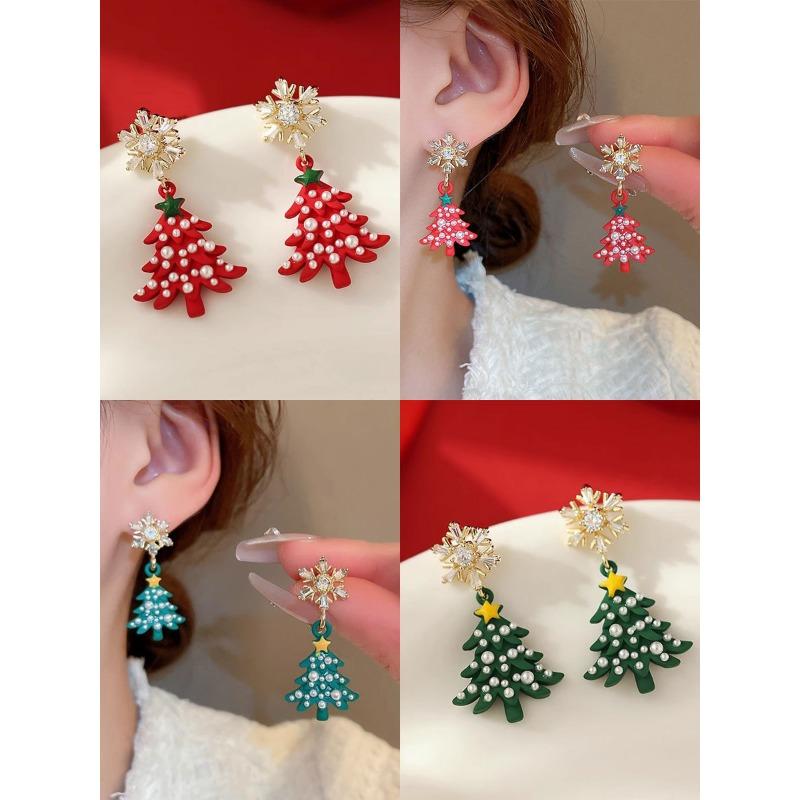 European and American Fashion Christmas Snowflake Christmas Tree Earrings, Women's Personalized Holiday Party Accessories Gifts