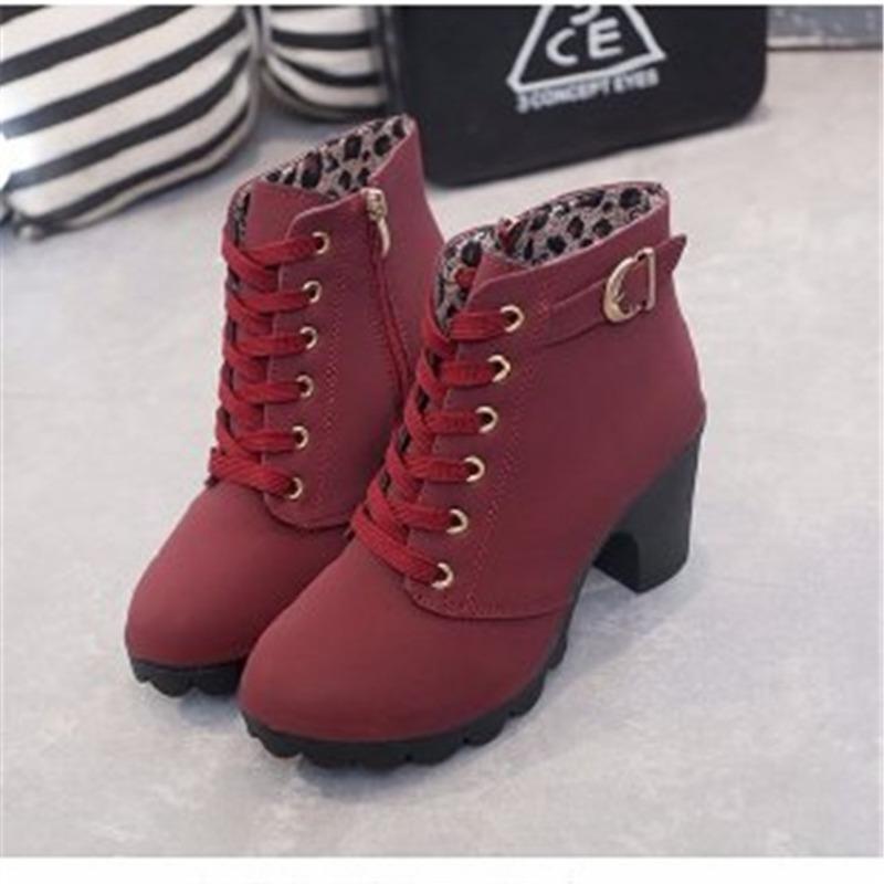 

Ботильоны Мартин на толстом каблуке большого размера, женские осенне-зимние новые ботинки на шнуровке и боковой молнии 42 бордовый