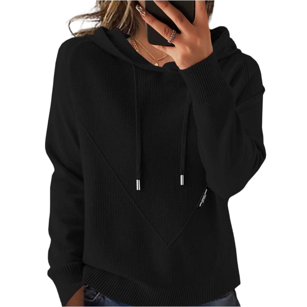 Fashionable Women's Knitted Sweater Lazy Style Loose Slim Hoodie Sweater