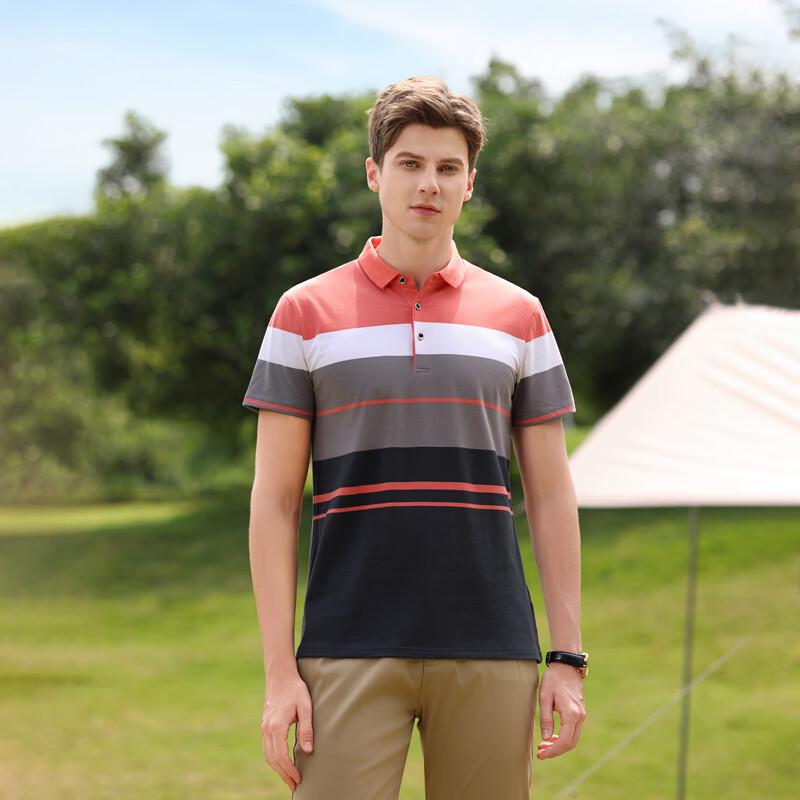 Men's Striped Color-block Short-Sleeve Polo Shirt