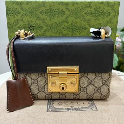 [Pre-Owned] Padlock Moonlight Treasure Box Series Metal Lock Logo Canvas And Leather Crossbody Bag Small - Very Good #96A90K
