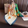 Vibrant Floral Square Scarf 70x70cm Silk Scarves Lightweight Spring Summer Bandana Blue Edge Trim Luxury Shawl Hijab