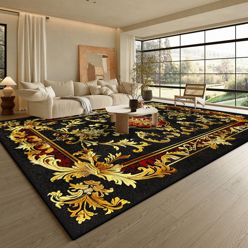 Moderní Černý Luxusní Koberec Obývací Pokoj Zlatý Okraj Protiskluzová Podložka pod Konferenční Stolky Měkký Skládací Kancelářský Salonek Dekor Koberec Snadno Čistitelný