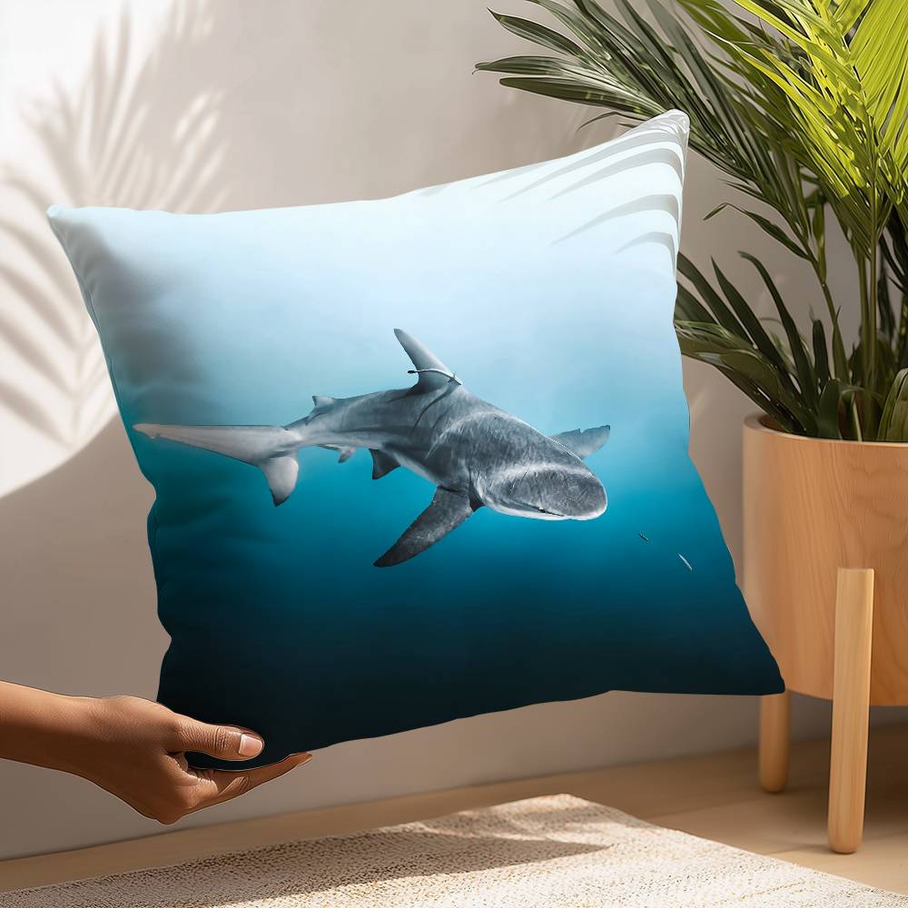 Blue Ocean Eagles Shark Angle Pillow Case Sofa Decorative Home Double-sided Printing Short Plush Cushion Pillow Cover Gift