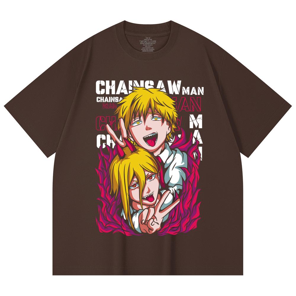 230 Gsm 100% Cotton Chainsaw Man V39 Denji Power Print Unisex Heavy Cotton T Shirt