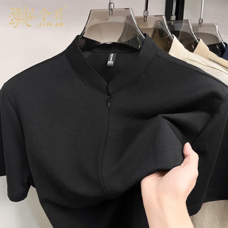 

Men s Chinese Style Stand Collar Cotton-Linen Short Sleeve Shirt L