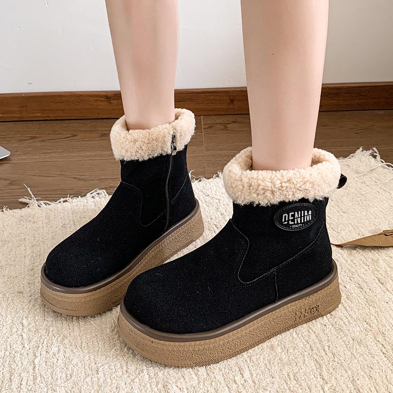 Women Platform Suede Flats Fur Ankle Snow Boots Winter Plush Warm Cotton Shoes 2025 Trend Cozy Non Slip Walking Fad Botas Mujer