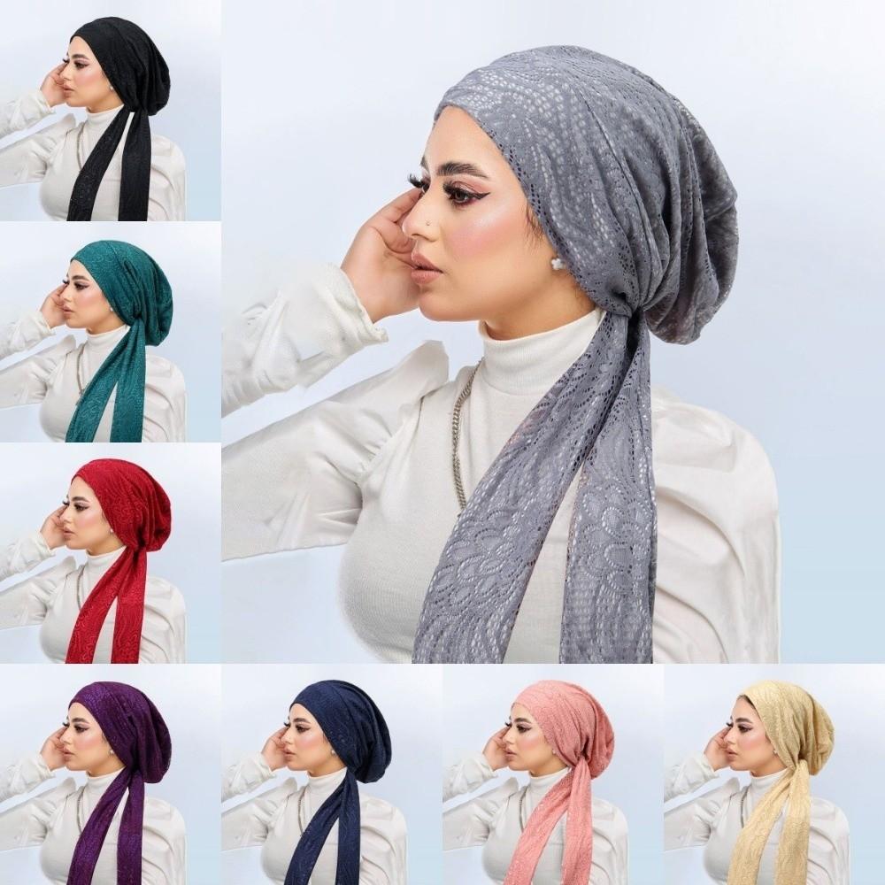 Soft Stretch Lace Women Hijabs Headscarf Lady Bandana Caps Fashion Muslim Turban Hats