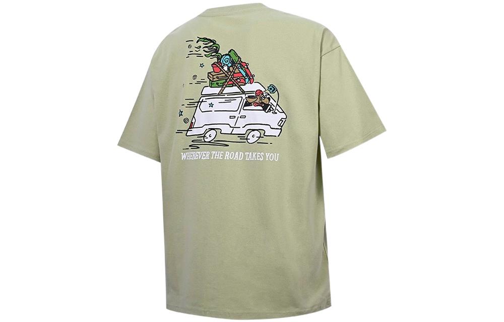 Converse ROAD TRIP T Shirts Men's Green Crew Neck Moderate Straight Fit 10023266-A03
