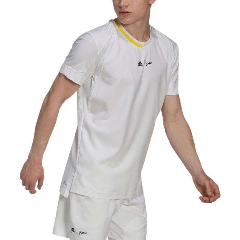 Adidas Color-Block Logo Print Short Sleeve T-Shirt Men Tops White HC8541