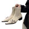 Thick Heel Pointed Temperament Thin French Small Short Boots Women's Shoes 2024 New Spring and Autumn Single Boots Black Martin Boots
