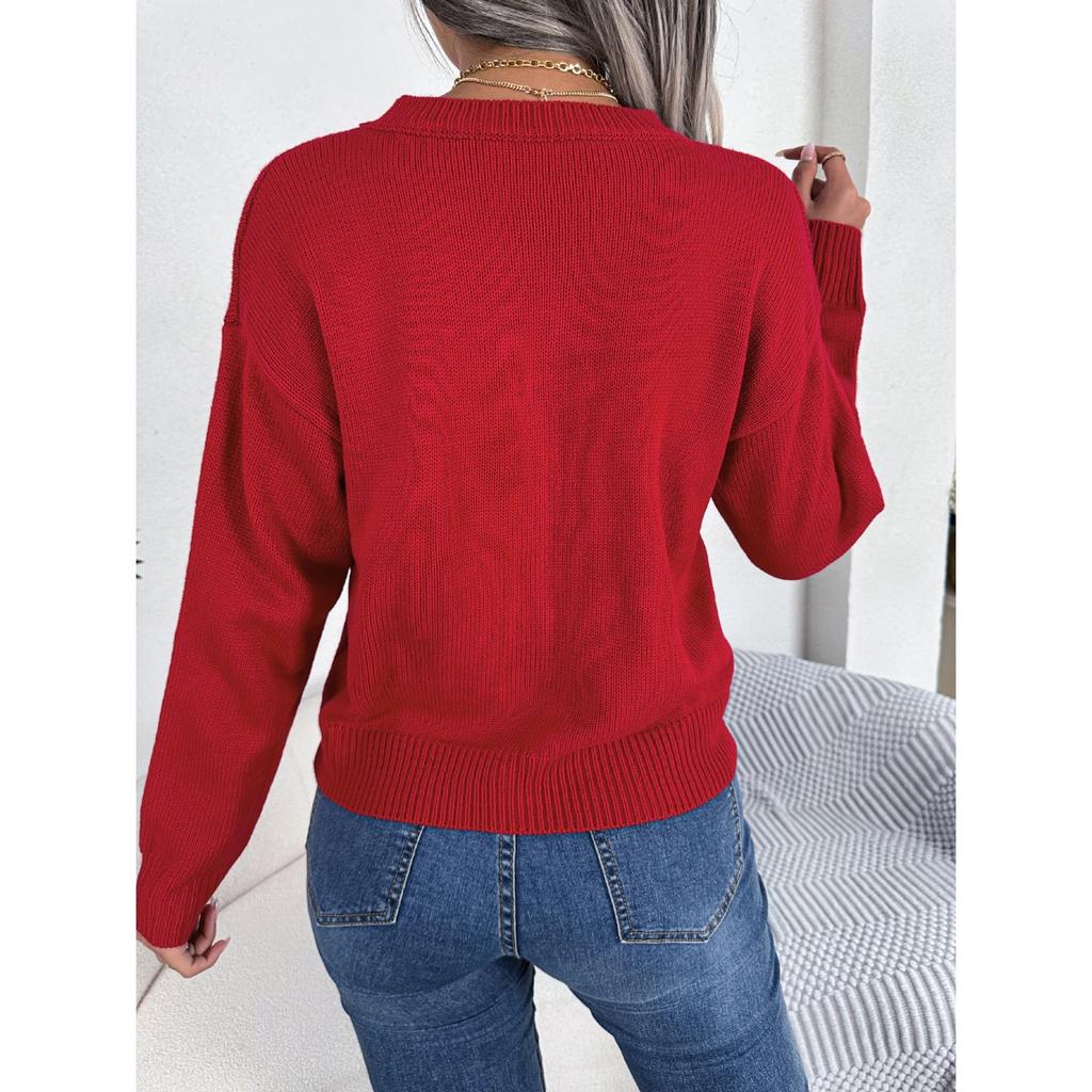 QICED Autumn and Winter Twisted Heart Long-sleeved Pullover Sweater for Valentine's Day Women's Wear
