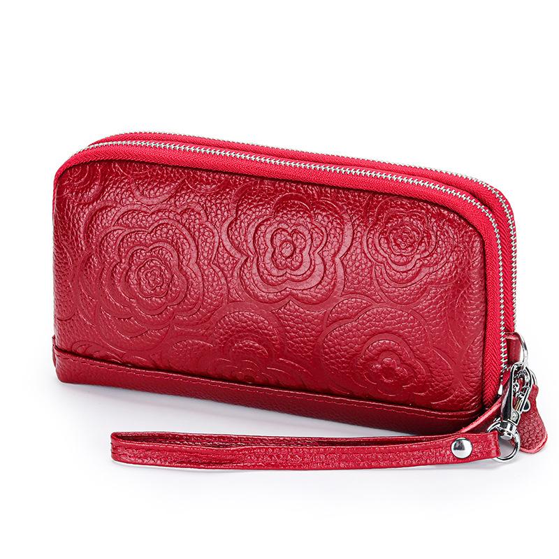 Long Women Wallet Genuine Leather Clutch Lady Purse Zipper Phone Pocket Card Holder Flowers Female Coin Purse ladies Wrist bag