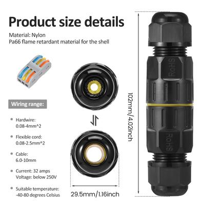 Cable Connector IP68 Waterproof Junction Box with 3-Pin Connection Clamps for Diameter 6-10 Mm Outdoor Wire Connector Car Power
