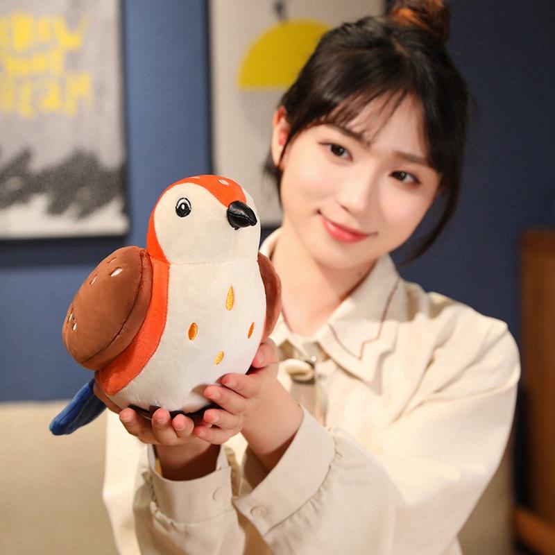 20cm Cute Small Round Birdie Plush Toys Soft Real Life Sparrow With Bird Sounds Stuffed Animal Doll Toy Gifts Home Decoration