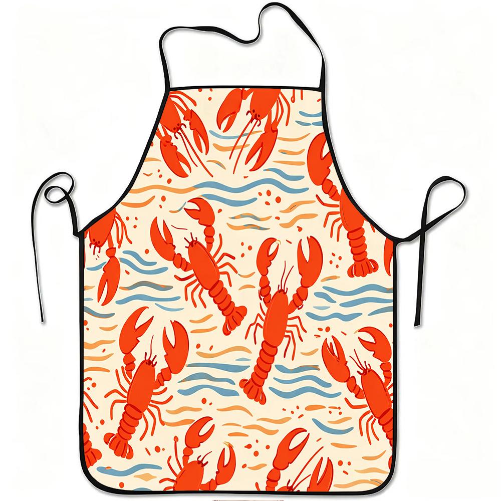 1pc Lobster Ocean Pattern Funny Print Apron, Durable And Easy To Clean, Adjustable Waistband, Polyester Material, for Kitchen Co