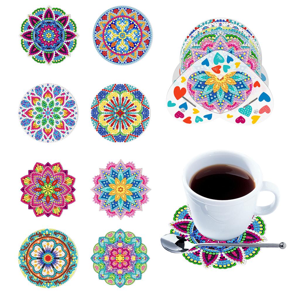 6PCS DIY Diamond Painting Coaster Sunset Beach Rhinestones Mandala Drink Cup Cushion Non-slip Table Insulation Pad Home Decor