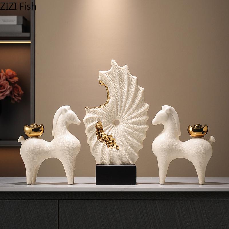 Gilded Ceramic Landscape Feng Shui Ornaments Desk Decoration Mascot Abstract Crafts Room Aesthetics Decor Home Accessories