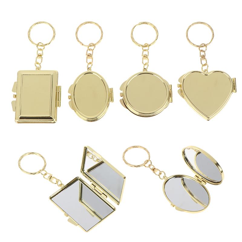 Mini Folding Mirror Keychain Round Heart Oval Square Shape Double Sided Cosmetic Mirror Metal Folding Keychain Makeup Mirror