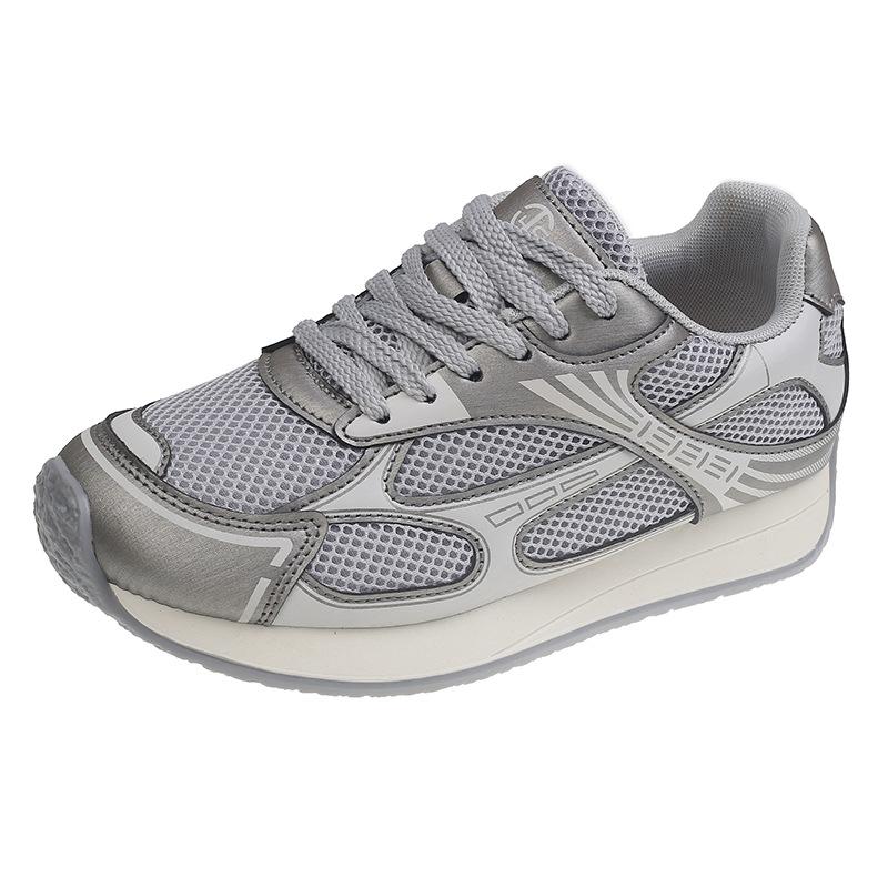 

Немецкие кроссовки на толстой подошве с контрастной цветной вставкой для женщин, новинка 2025 года, сетчатые дышащие, удобные и легкие спортивные 40 серебряный