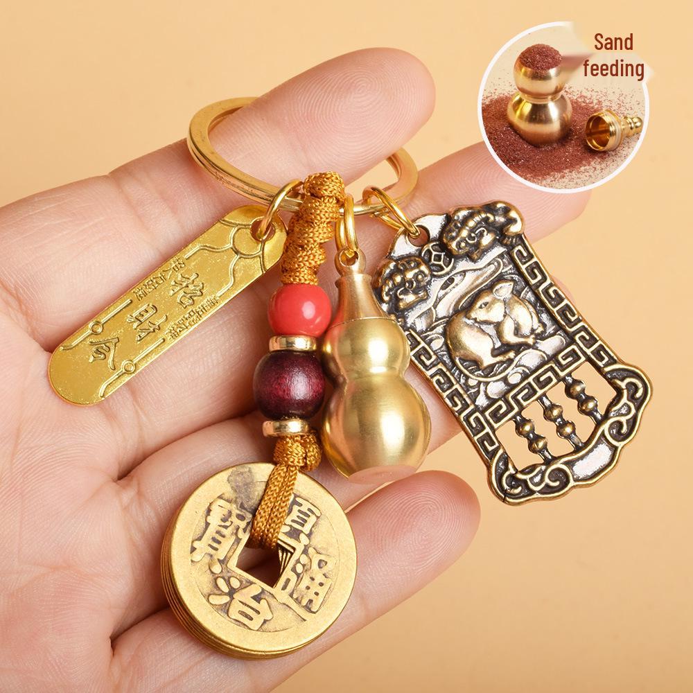 Zodiac Guardian God Abacus Keychain with Five Emperors Coins & Wealth Amulet