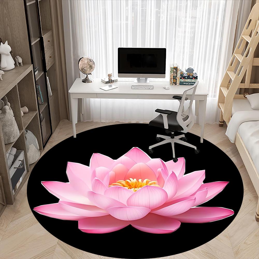 1pc Lotus Flower Chair Carpet for Office, Round Non Slip Durable Large Size Office Carpet, Suitable for Office