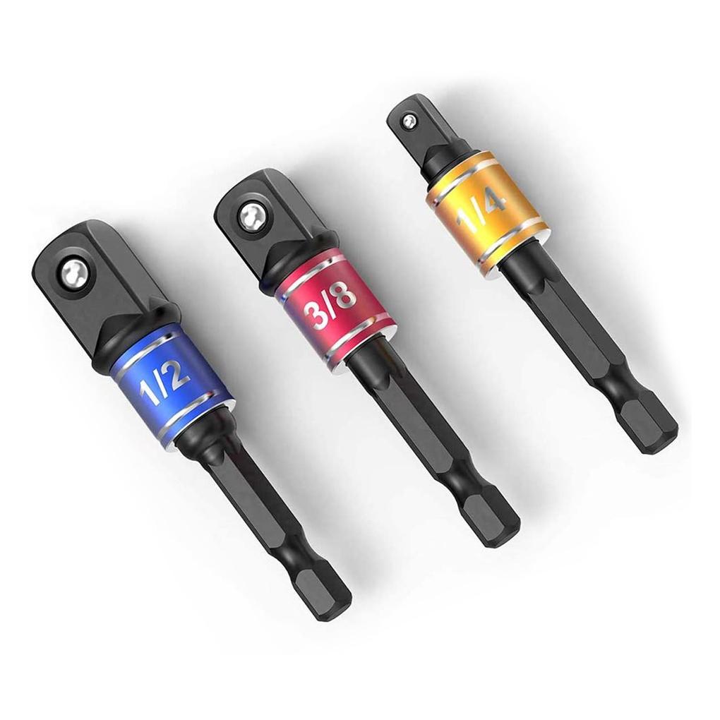 Hexagon To Square Drill Socket Adapters Kit Impact Driver Pneumatic Screwdriver Manual Spanner Extension Bar Set Hand Tool