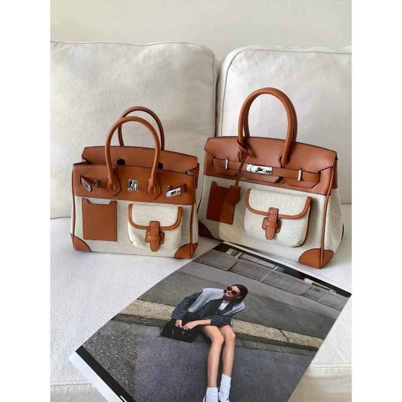 

25 Новая контрастная многокарманная платиновая сумка, повседневная парусиновая сумка с кожаными вставками, высококлассная универсальная на плечо, мессенджер, женская сумка 30*16*22CM чёрный