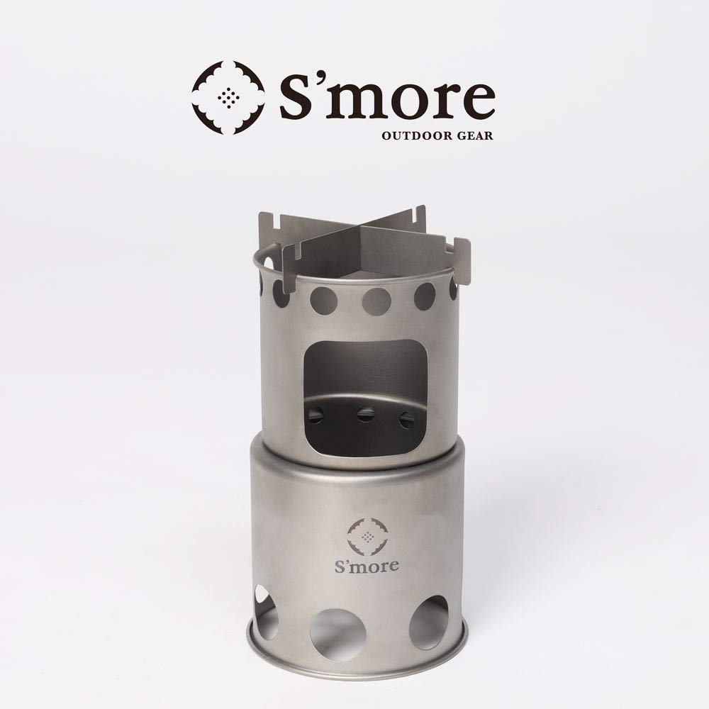 S'more Titanium Chimney Camping Stove, Fire Pit, Campfire, Solo Camping, Cookware, Outdoor Chimney, Compact, with Charcoal Opening