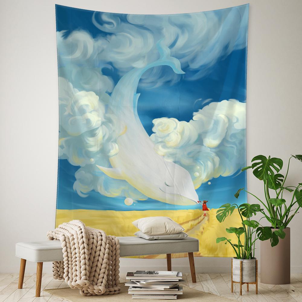 

Гобелен с мультяшным китом, настенный гобелен Kawaii Boho, психоделическое колдовство, художественный эстетический декор для комнаты 150x100 cm