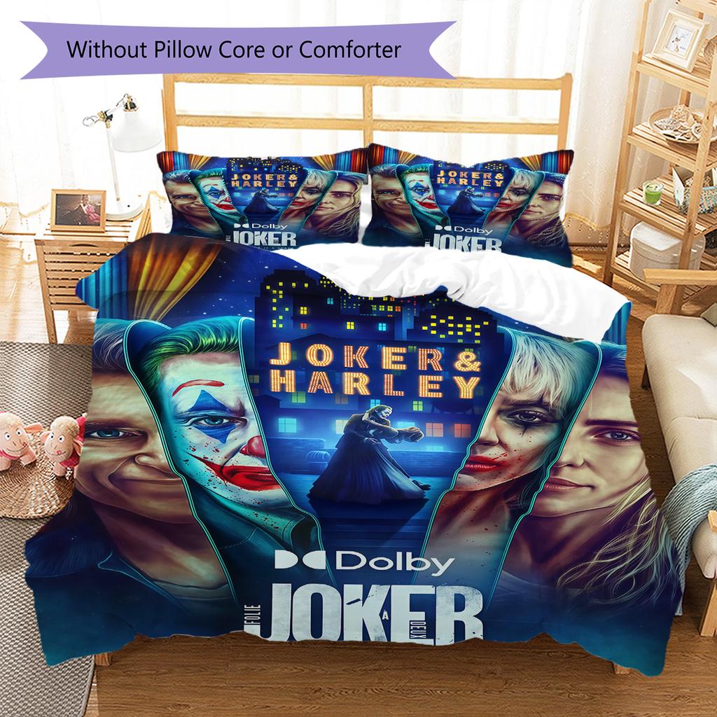 Joker Print Cover Bedding Quilt Set Quilt Cover Pillowcase Home Decoration Birthday Gift (1 * duvet cover + 2 * pillowcase, without core)