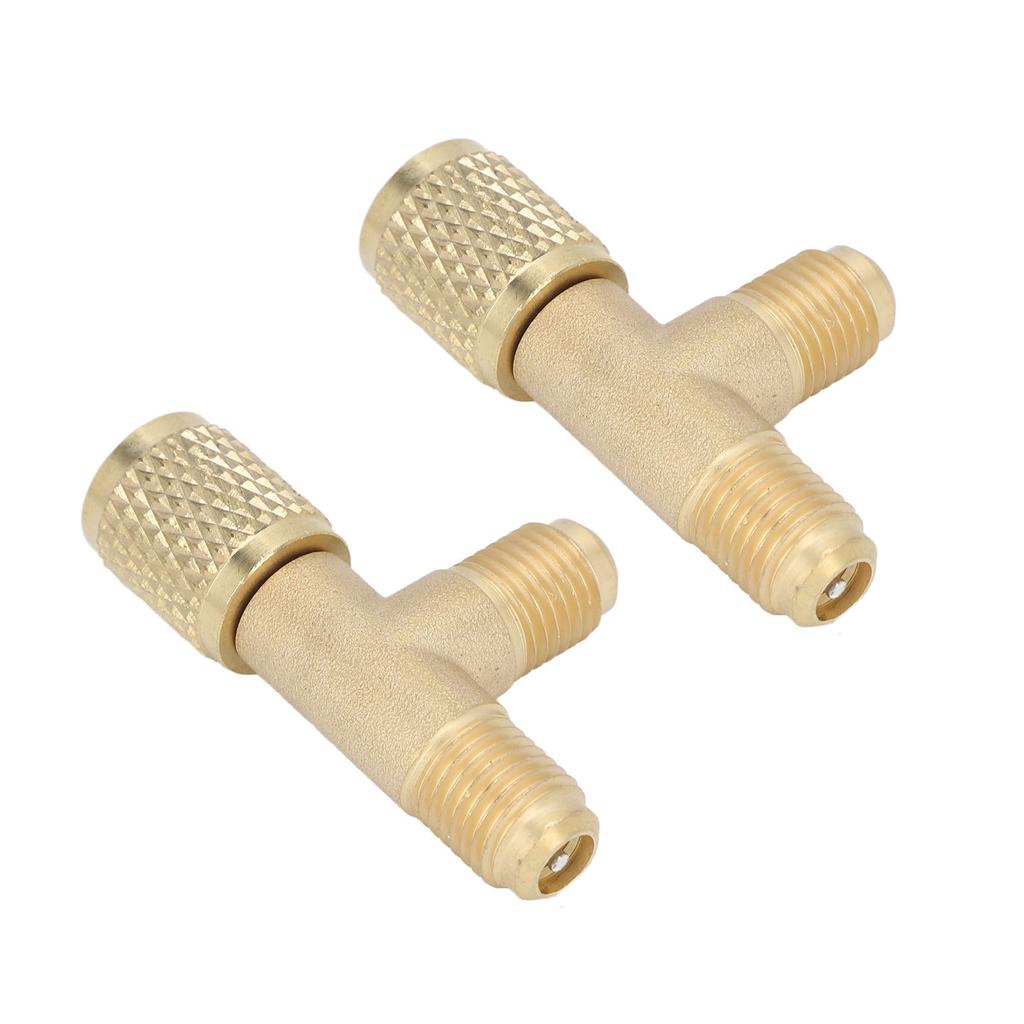 2 Pezzi Adattatore a T con Attacco Rapido e Valvola Ottone 1/4in SAE Adattatore a T per Refrigerante Struttura Robusta per R22 R12 R134