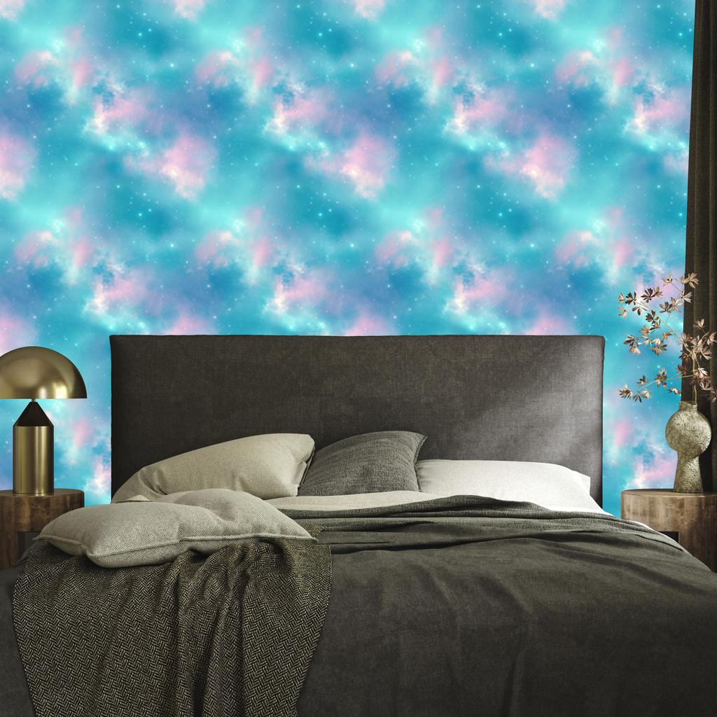 Watercolor Galaxy Wallpaper Turquoise, Blue and Celadon 50x1000
