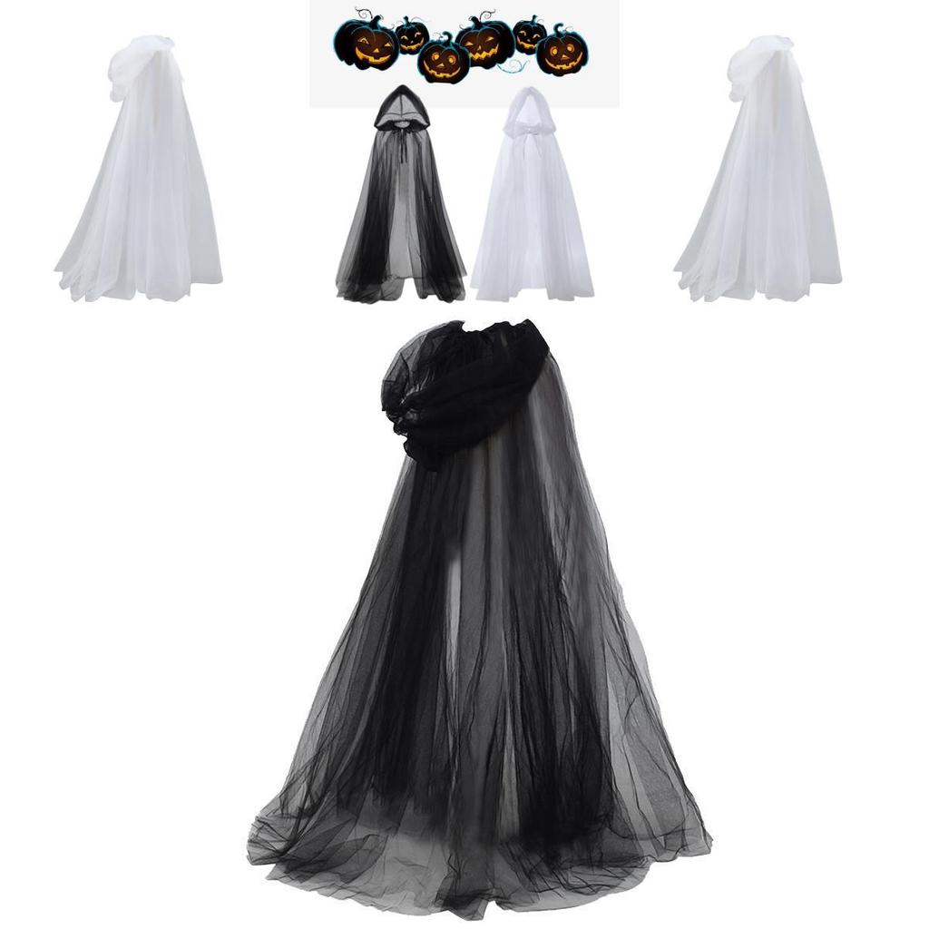 Gothic Witch Cloak With Mesh Hood For Halloween Costume Party And Role Play