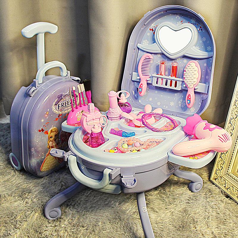 3 In 1 Kids Makeup Toy Set Girls Cosmetics Cosplay Princess Dresser Lipstick Pretend Toy Suitcase Toy Birthday Gift