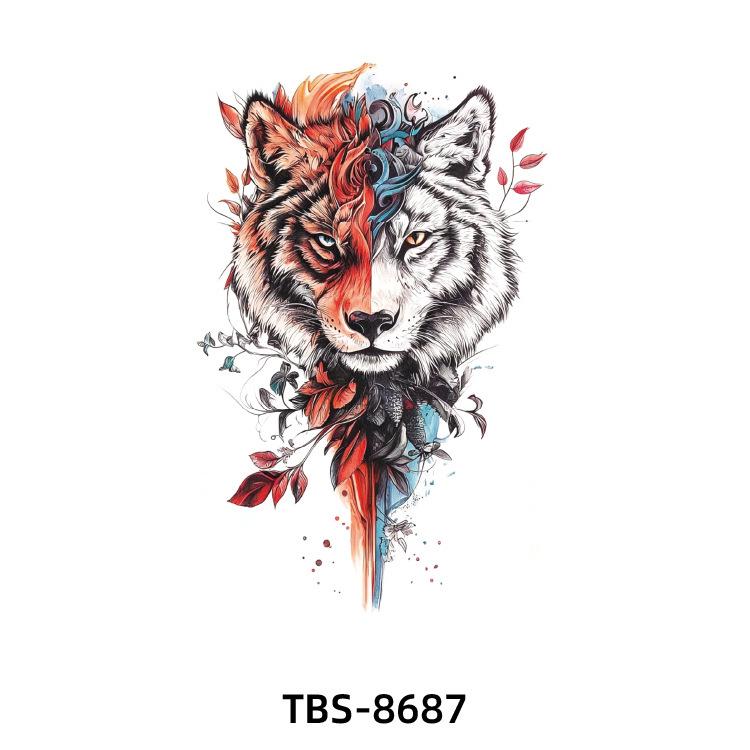 2025 Full/Half Arm Wolf, Tiger, & Flower Tattoo Stickers - European/American Style