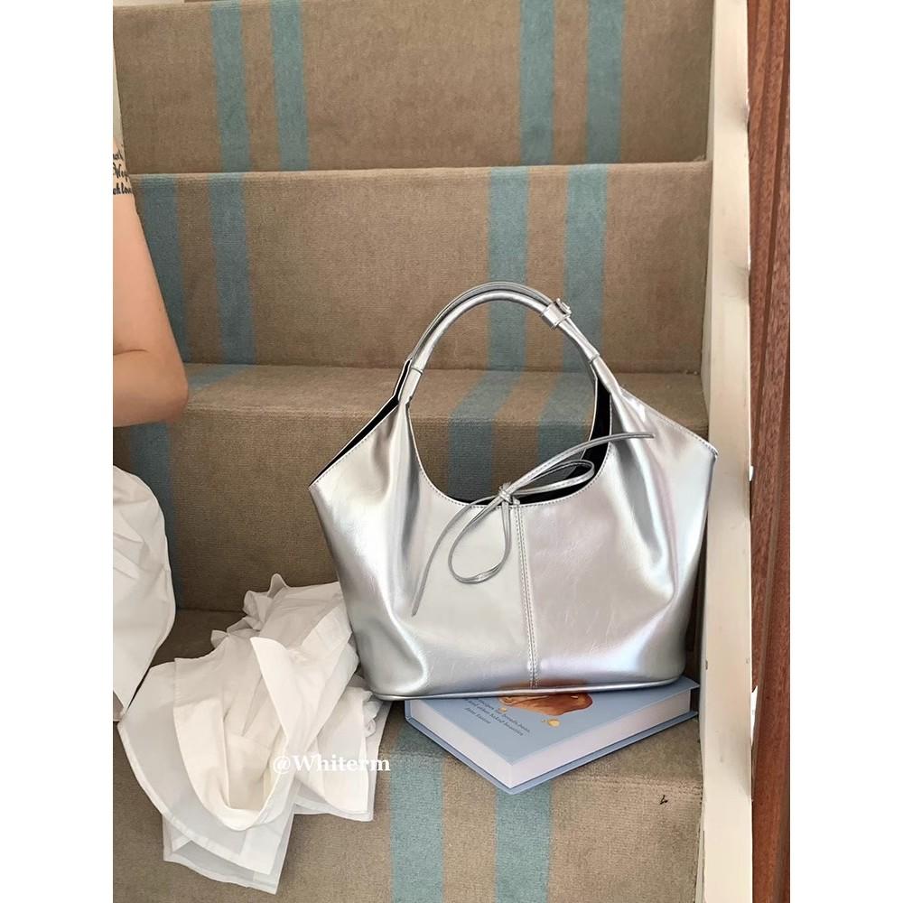 IELGY Tote Bag Large Capacity Silver Shoulder Underarm Bag