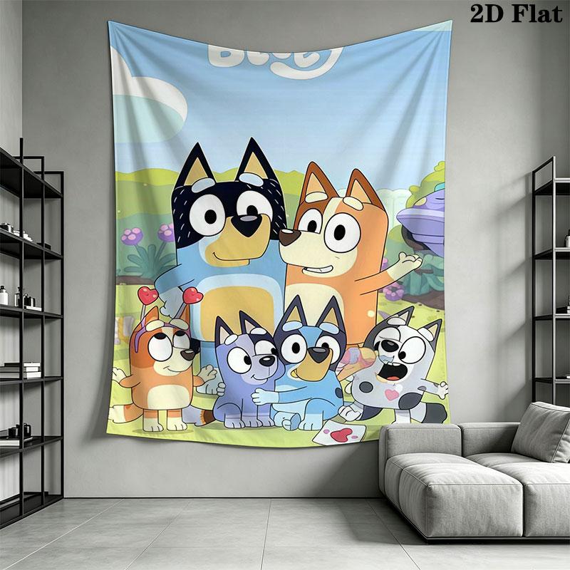 Bluey Cartoon Poster Wall Hanging Printed Fabric Blanket Decorative Tapestries for Bedroom Living Room Home Decor