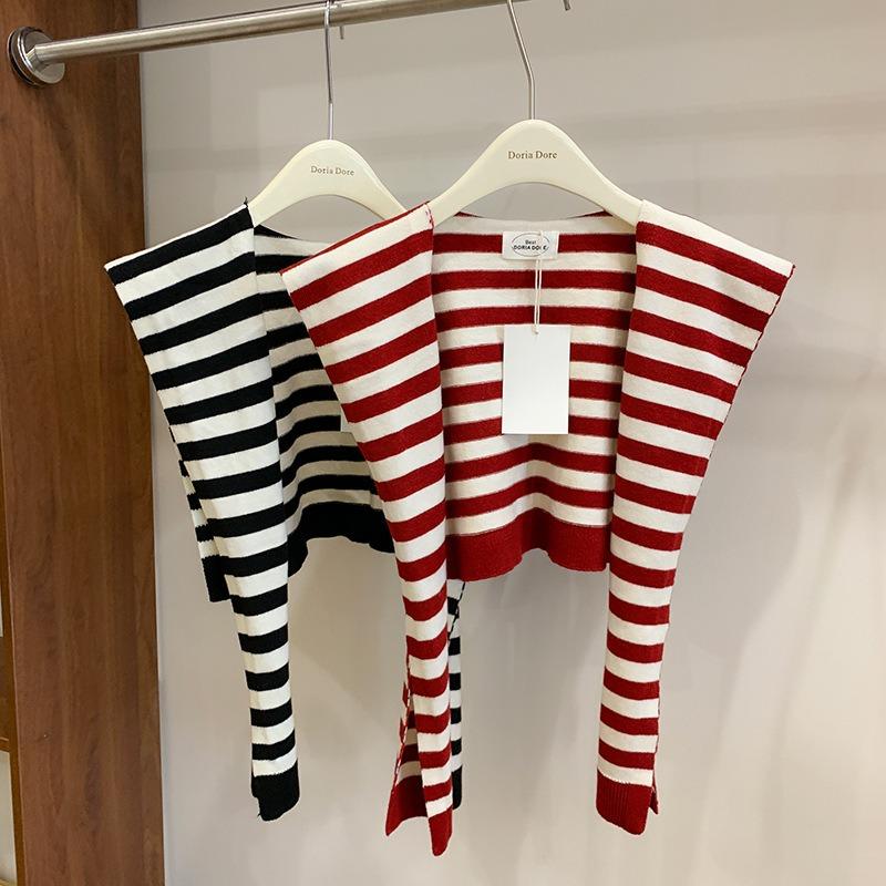 Knitted Striped Wool Shawl Women's Spring and Autumn with Fake Collar Shawl Scarf Versatile Vest