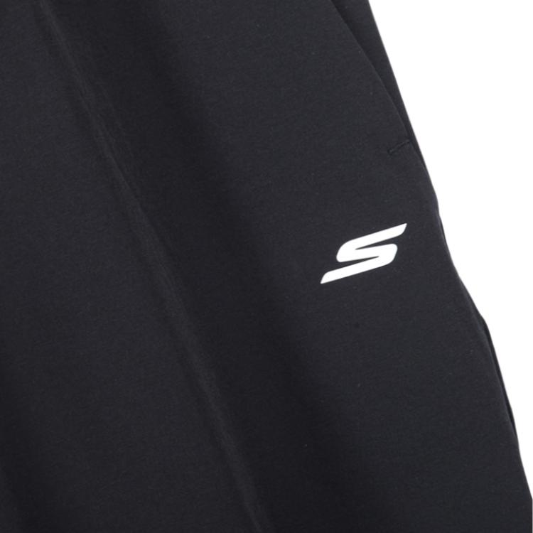 Skechers Solid Color Simple Brand Logo Print Drawstring Woven Casual Pants Women bottoms Carbon-Black P423W093-0018