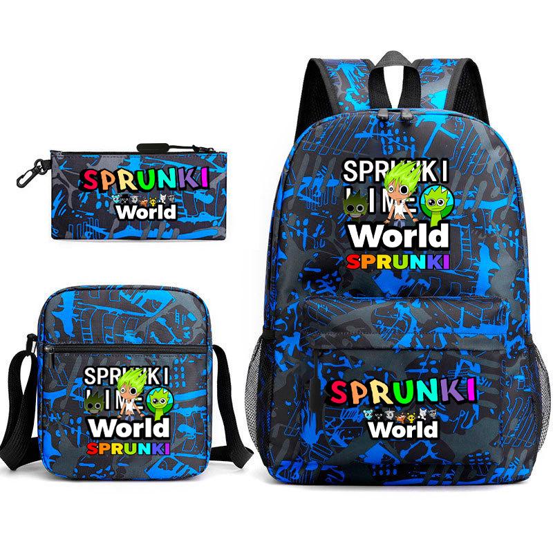 New rhythm box game merchandise primary school bag sprunki cartoon starry sky backpack 3-piece set D