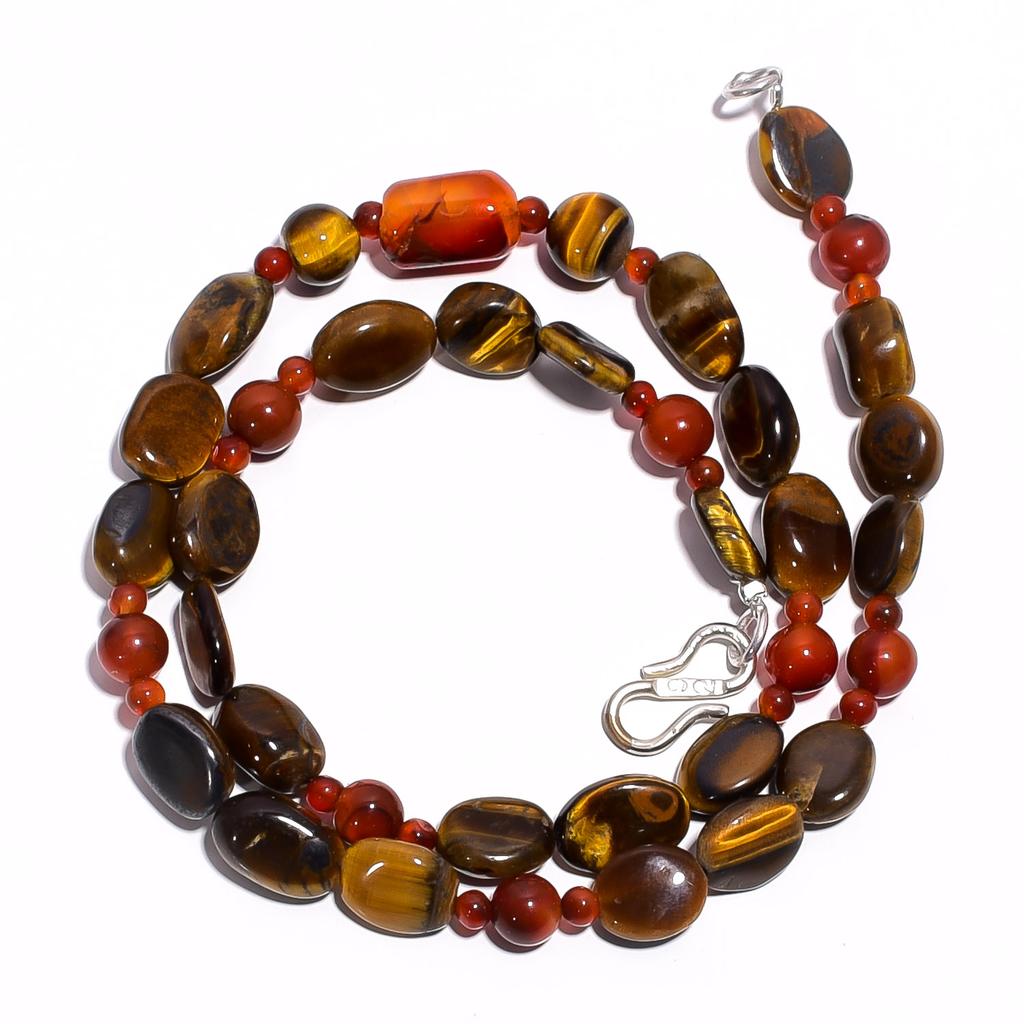 Natural Tiger Eye Carnelian Gemstone Mix Shape Smooth Beads Necklace 17" UB-4647 UB-4647