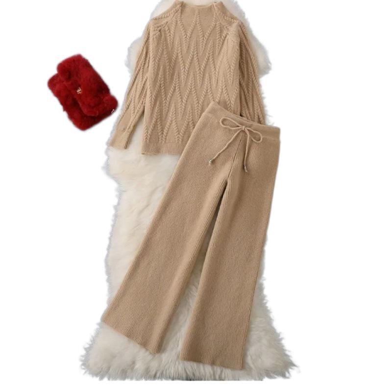 Autumn/Winter Knit Sweater & Wide-Leg Pants Set - Thick Korean Style, Loose Fit Women's Fashion