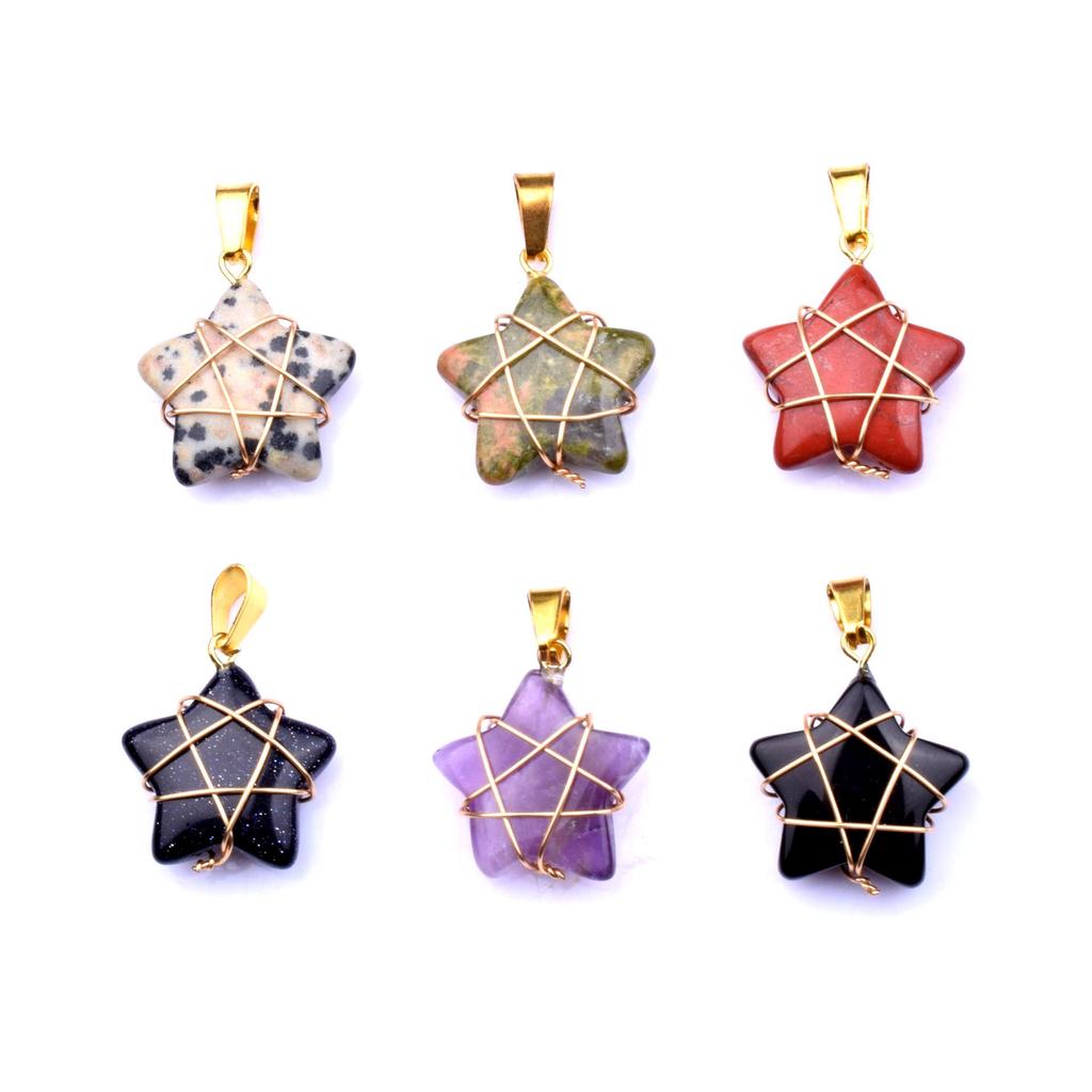 Gold-Wrapped Crystal Star Pendant Necklace, 2cm Jade Charm, Ins Style Fashion Accessory