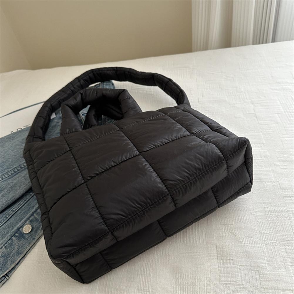 Women Puffer Tote Handbag Large Capacity Quilted Top Handle Bag Solid Color Puffy Shoulder Bag Female Travel Bag