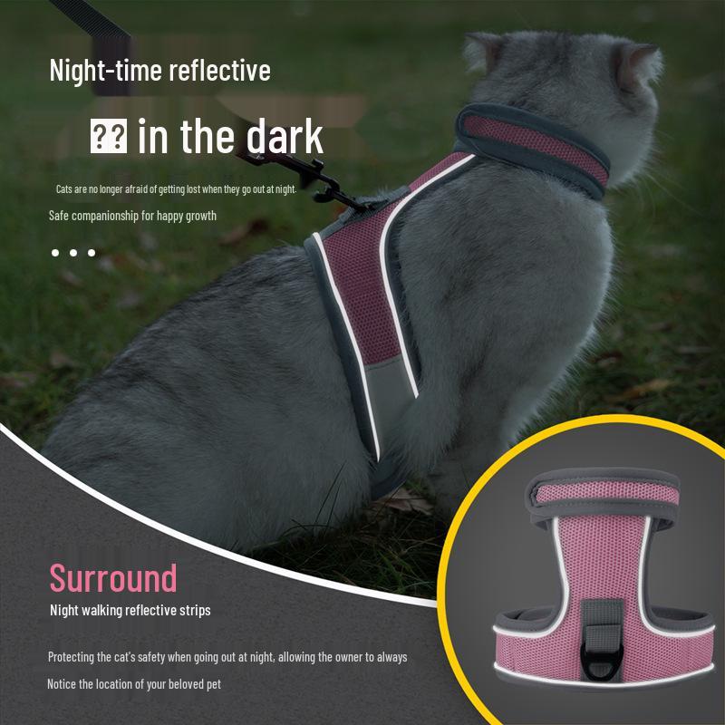 Reflective Anti-Escape Cat Harness Set with Velcro Reinforcement - Breathable Cat Leash