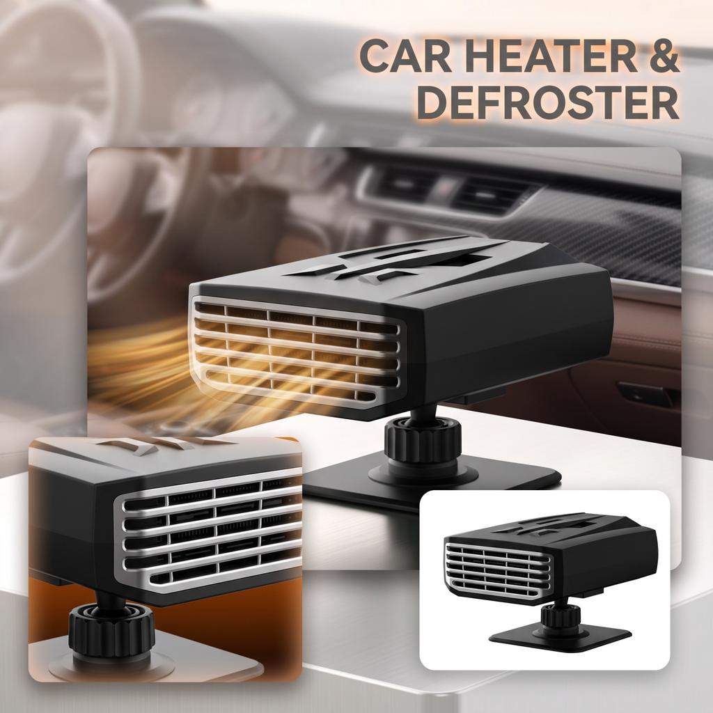 Car Heater with Base and Suction Cup, Portable Warm Blower for Vehicle Windshield and Interior