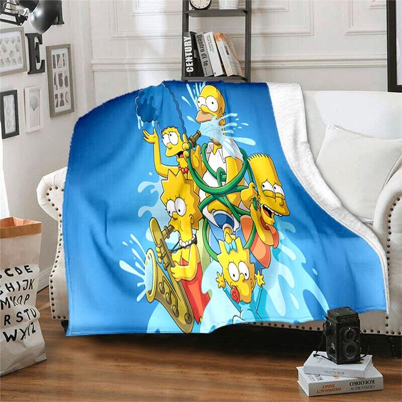 S-Simpson Měkký plyšový rozkládací pohovka Hodící Cartoon Moderní flanelové přikrývka Potah Tištěná přikrývka Dárek Piknikové deky