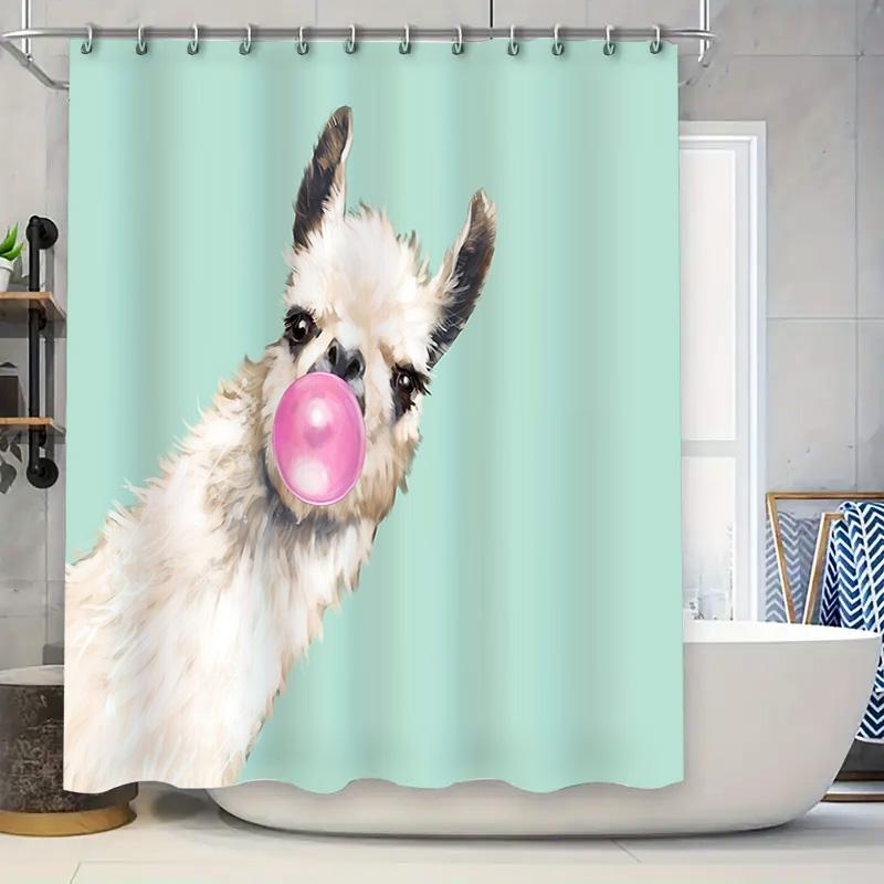 

Cute Alpaca Shower Curtain Tropical Forest Animal Pattern Waterproof Bathroom Decor Farmhouse Style Home Textile Washable Curtai W60H190(CM)-1 Pcs
