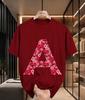 2026 New Arrival Pure Cotton Tshirt Lips Print Filled Letter A Graphic Crew Neck Top Casual Short Sleeve